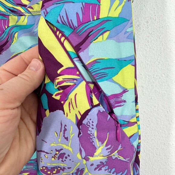 Title Nine Arabella Nimblene Halter Dress Purple Palm Trees Back Zip SUP Size 8 - Picture 6 of 9